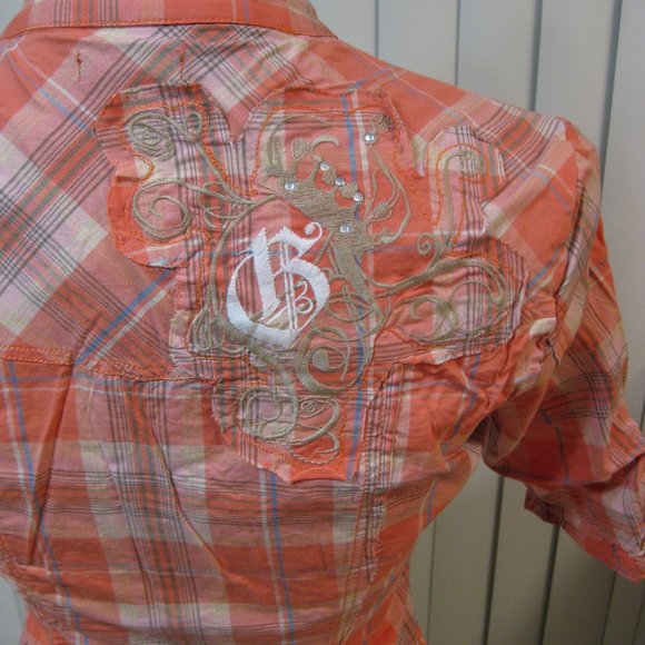 NWT Guess red white plaid logo shirt top XS extra small - Picture 6 of 8